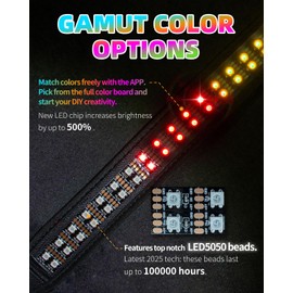 LED Dog Collar, APP Control Glowing Dog Necklace, Full Color Gamut Option 25 Light Mode, D Ring, 2600FT Visible Pet Safety Rechargeable Flash Light Up Collars for Small Medium Large Dogs