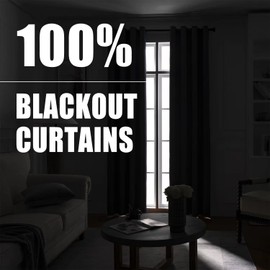 Rutterllow 100% Blackout Curtain 2 Panels , Heat and Full Light Blocking Drapes with Grommets for Bedroom, Thermal Insulated Window Treatment Drapes for Living Room(Dark Grey, 52Wx45L)