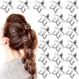Mxxipp 20pcs Star Hair Clips for Women, Non-Slip Star Snap Hair Barrettes, Y2K Star Hair Accessories for Long Short Curly Wavy Straight Thick Thin Hair- Silver