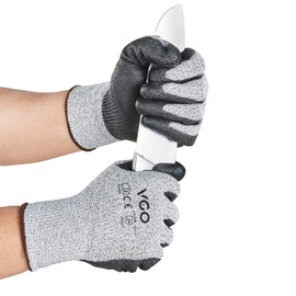 Vgo... 1 Pair Cut Resistant Gloves with Coat Nitrile Palm,HPPE Anti Cutting Gloves Liner,Safety Work GlovesEN388 level C,ANSI Level 3(Size XL,Grey,SK2131)