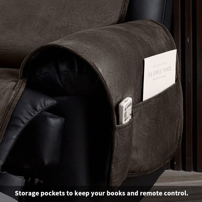 STONECREST Recliner Chair Cover, Water Resistant Faux Leather Slipcover, Stay