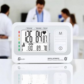 Blood Pressure Monitor for Home Use: Upper Arm Large Cuff BP Machine - Automatic Tensiometer with 3-Color Backlit Hypertension Display and 2 Users - BT Enabled with App