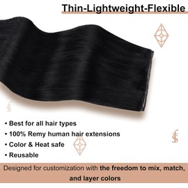 Full Shine Black Hair Extensions Genius Weft Jet Black Sew in Hair Extensions Human Hair 22 Inch 60 Grams Handtied Sew in Extensions for Women