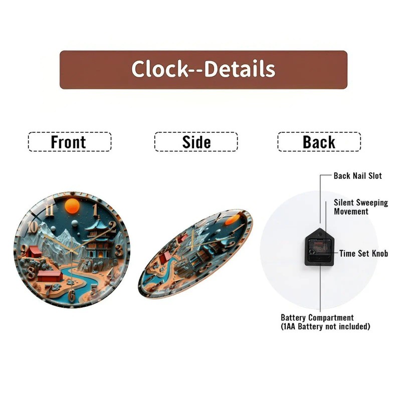 Industrial Style 12 Inch Large Glass Wall Clock with Rustic
