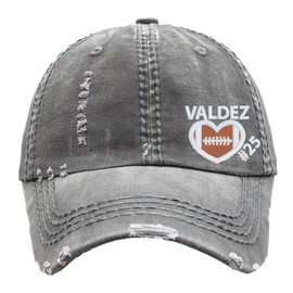 Distinct Headwear Women's Custom Football Heart Hat, Baseball or High Ponytail Cap, Handmade Embroidered Not a Patch, Optional Player Team Jersey Name Number, Cute Tailgating Game JV Varsity College