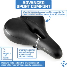 Revere Comfort Bike Seat Shock Absorber Suspension Gel Layer + Memory Foam Pad for a Smooth Ride. Vented Unisex Design, Waterproof Saddle, Integrated Lifting Handle. Suitable for All Bikes, E-Bikes.