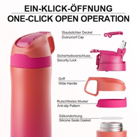 Fjbottle Stainless Steel Sports Water Bottle with Straw 550 ml / 710 ml - One-Click Opening Children's Water Bottle BPA Free for School/Fitness/Yoga