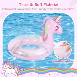 MoKo Inflatable Pool Float, Cute Glitters Unicorn Swim Tube Rings Inflatable Swimming Toys Floaties Fun Summer Water Floaties for Beach Pool Outdoor Party Water Toy for Children - Pink