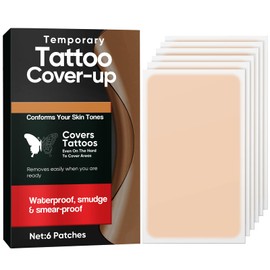 Tattoo Cover Up Patch, Ultra-Thin Waterproof Tattoo Cover Up Tape for Tattoos, Scars, and Birthmarks, Invisible & Breathable Concealer for All Skin Tones 6 PCS