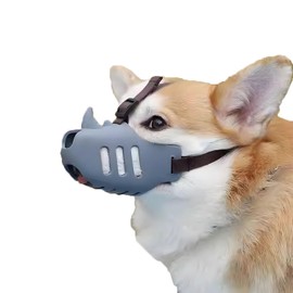 KOMPORY Bozal para Perro,Cubiertas de Boca de Perro con Forma de Cuerno de Rinoceronte antimordeduras,Permite jadear y Beber cómodamente para Evitar Ladrar mordeduras y Masticar (Gris, S)