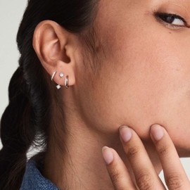 MILACOLATO 3 Pairs 925 Sterling Silver Earrings Set for Women 18K Gold Plated Huggie Hoop Earrings Sets for Multiple Piering Hypoallergenic CZ Hoop Stud Earrings Stack for Sensitive Ears