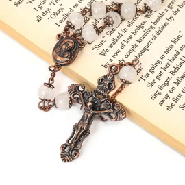 Nazareth Store Vintage Natural Stone Beads 8mm Necklace Holy Earth Medal Cross Crucifix Religious Rosaries, Stone Crystal, No Gemstone