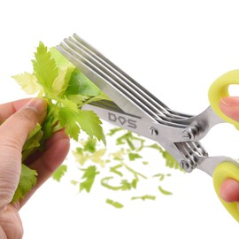 Herb Scissors - 5 Sharp Blades - Diamond Shield Package - Cuts, Slices and Chops Herbs 5x Faster - Ideal Time-Saving Kitchen Essential - Cleaning Rake Included - Stainless Steel - Dishwasher Safe