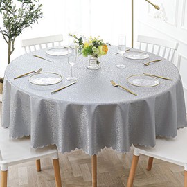 Jeloris Round Waterproof Vinyl Tablecloth, Stain Resistant Heavy Plastic Tablecloth, Wipeable Spillproof Oil-Proof Vinyl Table Cover for Kitchen, Dining, Parties, Wedding (62 inch, Grey)