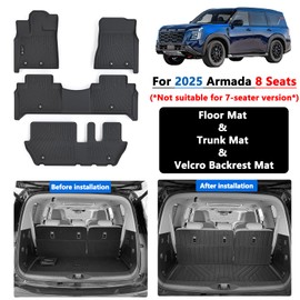 Floor Mats for 2025 Nissan Armada&Trunk Mats&Backrest Mat fit 8seats (Not for 7seats) TPE All-Weather Set Cargo Liners Covering The Backrest，Custom Fit Non Slip-car mats Accessories