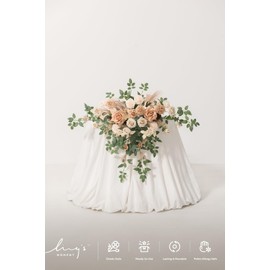 Ling's Moment 2PCS Beige Artificial Flower Garland Ivory Floral Swags Table Centerpieces Wedding Decoration Rose Garlands Greenery Arrangements for Sweetheart/Head Table Decor