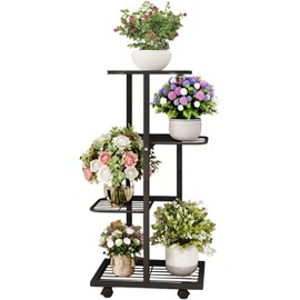 Repisas Para Macetas Vertical 4 Niveles,Soporte Esquinero para Plantas con Ruedas Estante de Metal para Múltiples Plantas Soporte Alto para Flores para Patio,Jardín,Balcón, Sala de Estar,Dormitorio