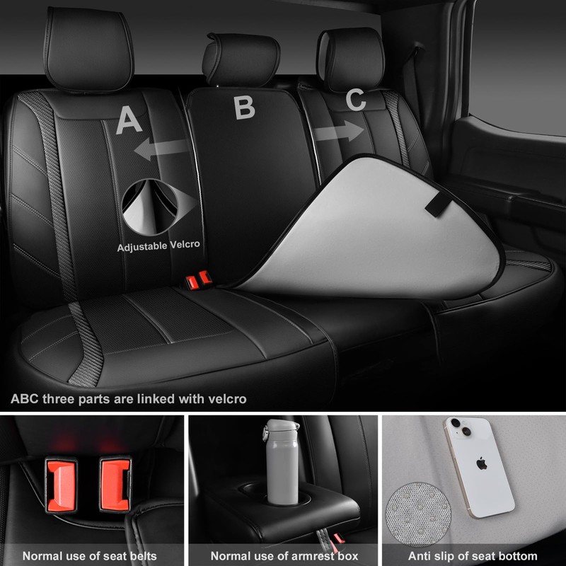 CAR PASS Luxury Faux Leather Back Rear Seat Covers, Waterproof