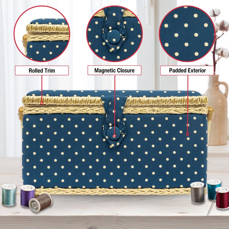 SINGER Large Sewing Basket Floral Bird Print with Matching Zipper