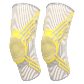 1 Pair Knee Brace Nylon Knitting Breathable Knee Compression Sleeve Support Knee Protector for Running Yellow Gray XL