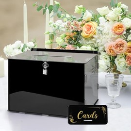 Caja de tarjetas de acrílico negra con ranura y candado, caja de acrílico para tarjetas de boda, sobres de dinero, cajas de regalo para fiestas, bodas, cumpleaños, baby shower, decoración de mesa