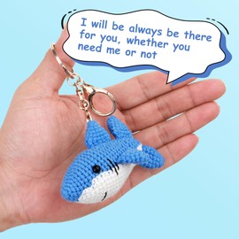 Traxex Handmade Crochet Shark Keychain – Yarn Knitted Marine Animal, Car Hanging Ornament & Bag Accessory (#01 Dark Blue)