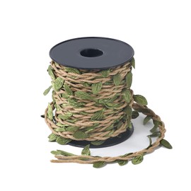 33ft Waxed Twine with Green Leaves, 3-ply Waxed Cord, Artificial Leaves Waxed String for Crafts and Decor (Natural Color Waxed Twine)