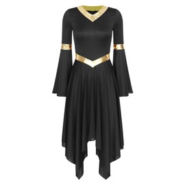 YOOJOO Women Color Block Liturgical Praise Dance Dress Church Worship Costume Lyrical Irregular Hem Dancewear F1148Black X-Large