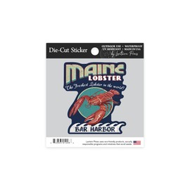 Die Cut Sticker Bar Harbor, Maine, Lobster Vintage Sign, Contour Vinyl Sticker 1 to 3 inches (Waterproof Decal for Cars, Water Bottles, Laptops, Coolers), Small