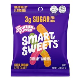 SmartSweets Gummy Worms  Gomitas Veganas Bajas en Azcar (4g), Sin Gluten ni Edulcorantes Artificiales, Snack Saludable con Fibra - Caja con 14        