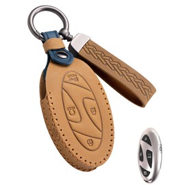 YINEOR Key Fob Cover Leather Car Key Case Keychain Fob Holder Compatible with 2023 2024 2025 Hyundai Elantra Santa fe Sonata Ioniq 6 Azera Grandeur GN7 Kona EV (HYC03-5-Brown)