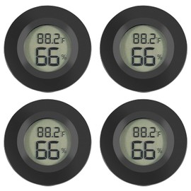 ALMOCN 4 x Mini LCD Digital Thermometer Temperature Humidity Tester Hygrometer for Fridge Aquarium -50°C ~ + 70°C (Black)