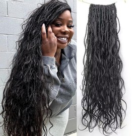Body Wave Boho Faux Locs With Human Hair Curls Pre Looped Crochet Boho Braiding Human Hair Wavy End Goddess Locs Crochet Hair Extensions for Black Women 18Inch 72Locs