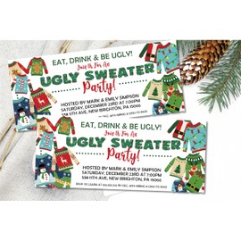 Christmas Party Invitations, Holiday Party Invitations, Business Christmas Party Invitations with Envelopes (Ugly Sweater)