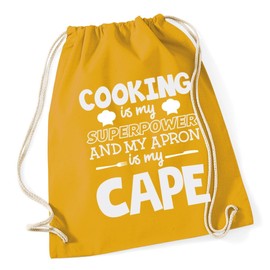 Hippowarehouse Cooking is my superpower and apron is my cape Drawstring Cotton School Gym Kid Bag Sack 37cm x 46cm, 12 litres