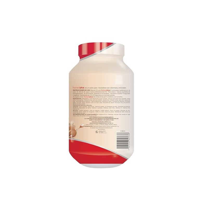 Nutravit Plus Reducido en Azúcar Suplemento Alimenticio Endulzado con Stevia