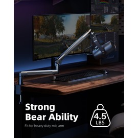 TODI Mic Stand Desk, Heavy Duty Boom Arm Bear 4.5LBS with Extension Riser, Adjustable Microphone Stand Desk, All Metal Mic Arm Desk Mic Stand with 3/8'' 5/8'' Interface