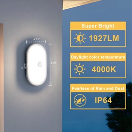 Be Studied Motion Sensor Light Indoor, Motion Sensor Outdoor Lights Night Light IP64 25.9Ft Long-Distance Sensing, for Garage, Backyard, Bathroom, Walk-in Closet Wired, Oval Bright White 2 Pack