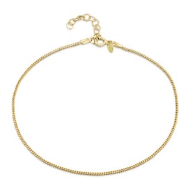 Gold Plated on Fine 925 Sterling Silver 1.5 mm Adjustable Anklet - Curb Chain Ankle Bracelet - 9" to 10" inch - Flexible Fit