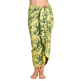 PANASIAM Sarong for Men and Women, 100% Handmade from Indonesia, Each Scarf is Unique, Opaque Wrap Skirt Also Extra Large, Batik with German Textile Colours, Beach Towel, B007 Light Green