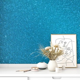 WESTICK Blue Glitter Wallpaper Chunky Sparkle Glitter Contact Paper Self Adhesive Blue Glitter Peel and Stick Wallpaper for Wall Girls Bedroom Cabinets Desk Salon Showcase DIY Crafts 15.8" x 78"