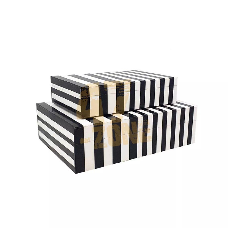 47-Zone S/2 Jacey Lidded Boxes Black White Indoor Outdoor Home