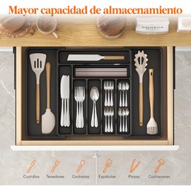 Lifewit Cocina cajón Organizador de Utensilios, Bandeja de Cubiertos Porta expandible para Cocina, portautensilios y Cubiertos Ajustable, Portacucharas, almacenador Cuchillos Tenedores, grande, Negro