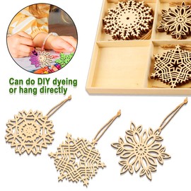 Pack of 24 Christmas Tree Pendants, Wooden Christmas Pendants, DIY Christmas Decoration Wood, Snowflakes Wooden Discs Scatter Decoration, Wooden Christmas Crafts, Snowflakes Christmas Tree Pendant
