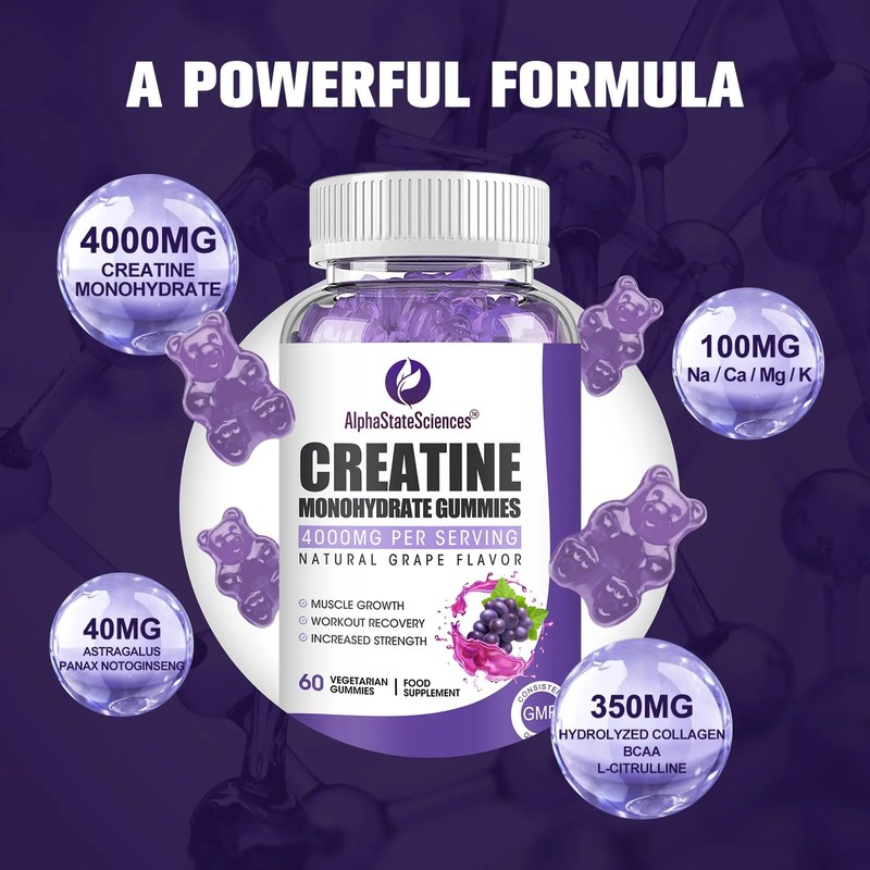AlphaState Sciences Creatine Gummies - 4000mg Creatine with Calcium, Magnesium