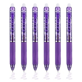 Valtiner 6 Pcs Retractable Erasable Pens, Colored Gel Purple Ink Pens Clicker with Erasers, 0.5mm Fine Point Smooth Writing Pen for Journaling Note-Taking Crossword Puzzles Supplies (Purple)