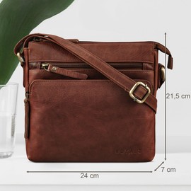 ROYALZ 'Michigan' Small Genuine Leather Shoulder Bag for Women - Vintage Leather Handbag for Women - Leather Bag Small Perfect as a Going Out Bag Leisure Bag City Leisure Bag, Roma Cognac Brown