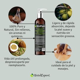 Aceite de Coco Fraccionado 100% puro y natural | Sin rellenos, sin aromas ni químicos | Hidratante de piel y cabello, No grasoso, fácil absorción, Ide