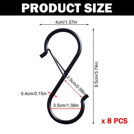 YAISUHCHNYE 8 Pack S Hooks for Hanging Heavy Duty S Shaped Metal Hooks with Safety Buckle Design Durable Large Kitchen Hooks for Hanging Plants Lights Kitchenware Pans Pots Utensils Clothes (Black)
