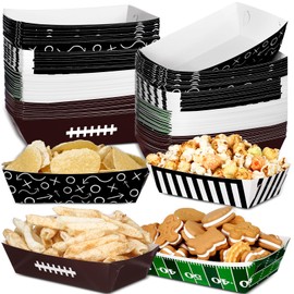 Newtay 100 Pcs Football Party Decorations Football Party Supplies Paper Football Serving Tray Disposable Football Food Plates Snack Food Trays for Football Birthday Sport Party Decorations, 4 Designs